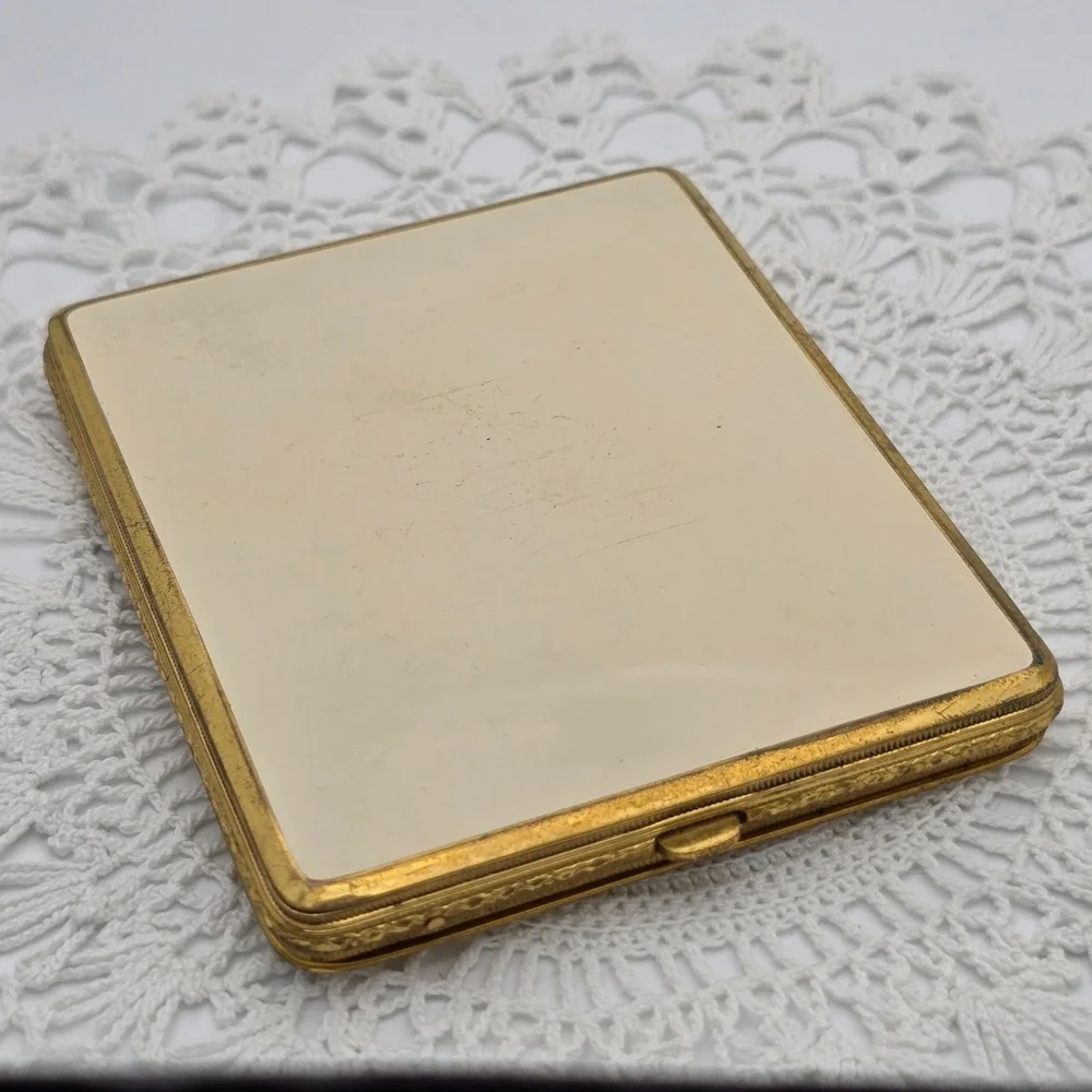 Vintage Art Deco Enamel Compact Cigarette Case Bliss Brothers machine turned
